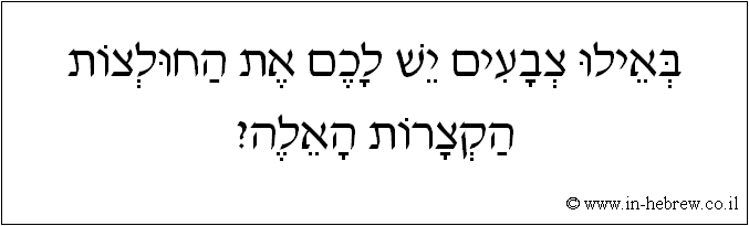 עברית: באילו צבעים יש לכם את החולצות הקצרות האלה?