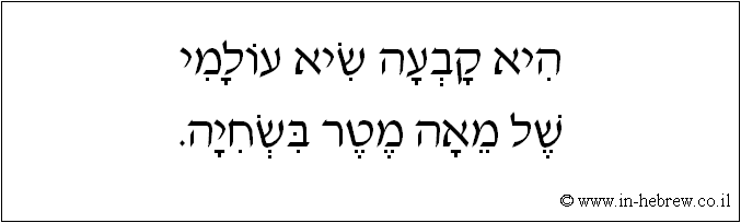 עברית: היא קבעה שיא עולמי של מאה מטר בשחיה.