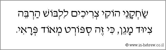 עברית: שחקני הוקי צריכים ללבוש הרבה ציוד מגן, כי זה ספורט מאוד פראי.