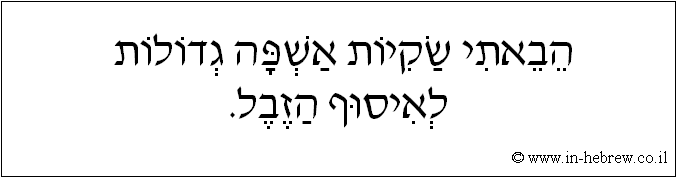 עברית: הבאתי שקיות אשפה גדולות לאיסוף הזבל.