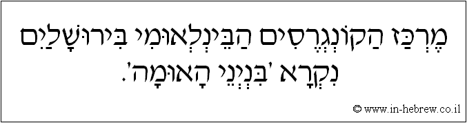 עברית: מרכז הקונגרסים הבינלאומי בירושלים נקרא 'בנייני האומה'.