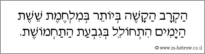 עברית: הקרב הקשה ביותר במלחמת ששת הימים התחולל בגבעת התחמושת.