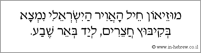 עברית: מוזיאון חיל האויר הישראלי נמצא בקיבוץ חצרים, ליד באר שבע.