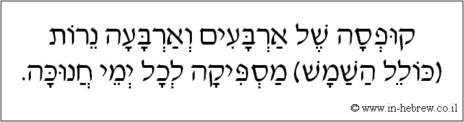 עברית: קופסה של ארבעים וארבעה נרות (כולל השמש) מספיקה לכל ימי חנוכה.