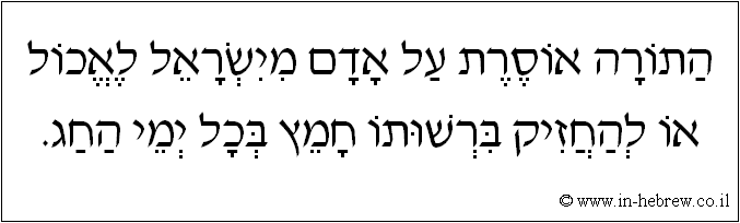 עברית: התורה אוסרת על אדם מישראל לאכול או להחזיק ברשותו חמץ בכל ימי החג.
