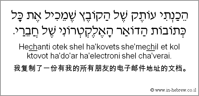 中文和希伯来语: 我复制了一份有我的所有朋友的电子邮件地址的文档。
