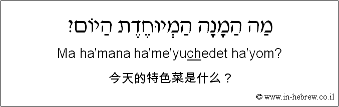 中文和希伯来语: 今天的特色菜是什么？
