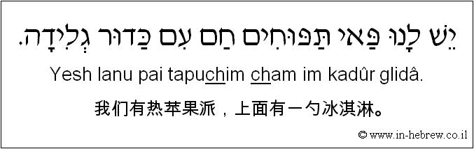中文和希伯来语: 我们有热苹果派，上面有一勺冰淇淋。