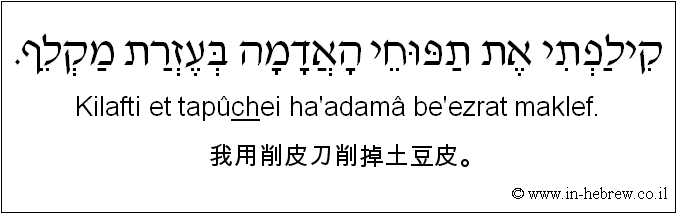中文和希伯来语: 我用削皮刀削掉土豆皮。