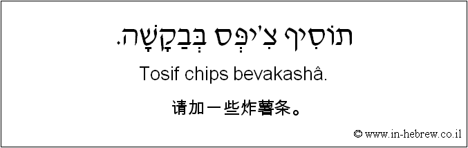 中文和希伯来语: 请加一些炸薯条。