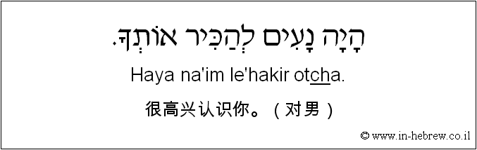 中文和希伯来语: 很高兴认识你。（对男）