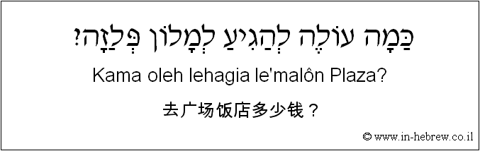 中文和希伯来语: 去广场饭店多少钱？