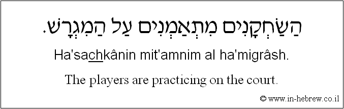 English to Hebrew: The players are practicing on the court.