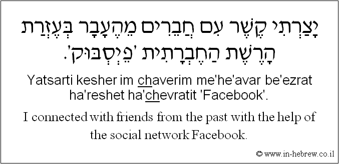English to Hebrew: I connected with friends from the past with the help of the social network Facebook.