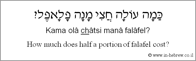 English to Hebrew: How much does half a portion of falafel cost?