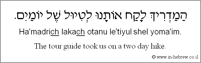 English to Hebrew: The tour guide took us on a two day hike.
