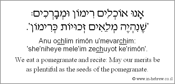 English to Hebrew: We eat a pomegranate and recite: May our merits be as plentiful as the seeds of the pomegranate.
