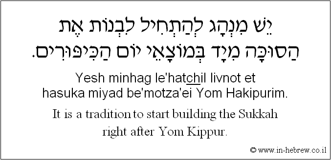 English to Hebrew: It is a tradition to start building the Sukkah right after Yom Kippur.