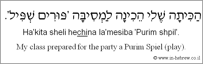 English to Hebrew: My class prepared for the party a Purim Spiel (play).