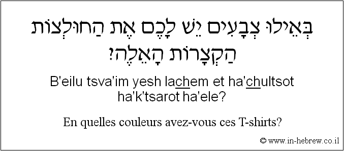 Français à l'hébreu: En quelles couleurs avez-vous ces T-shirts?