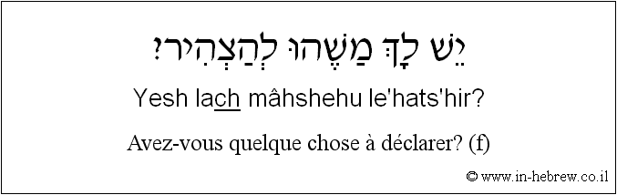Français à l'hébreu: Avez-vous quelque chose à déclarer? (f)