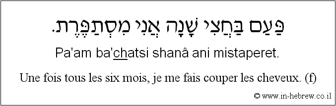 Français à l'hébreu: Une fois tous les six mois, je me fais couper les cheveux. (f)