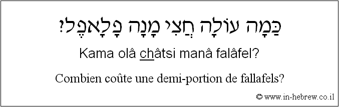 Français à l'hébreu: Combien coûte une demi-portion de fallafels?