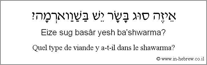Français à l'hébreu: Quel type de viande y a-t-il dans le shawarma ?