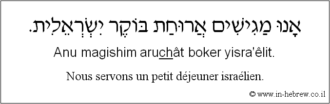 Français à l'hébreu: Nous servons un petit déjeuner israélien.