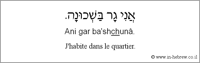 Français à l'hébreu: J’habite dans le quartier.