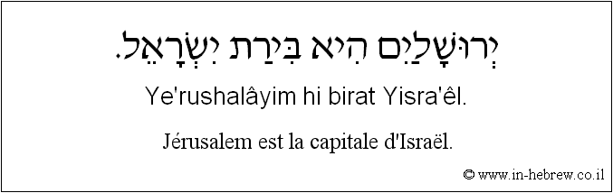 Français à l'hébreu: Jérusalem est la capitale d'Israël.
