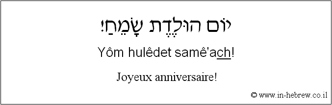 Français à l'hébreu: Joyeux anniversaire!