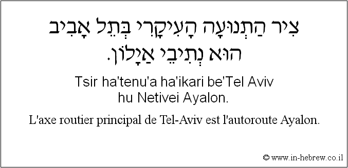 Français à l'hébreu: L’axe routier principal de Tel-Aviv est l'autoroute Ayalon.