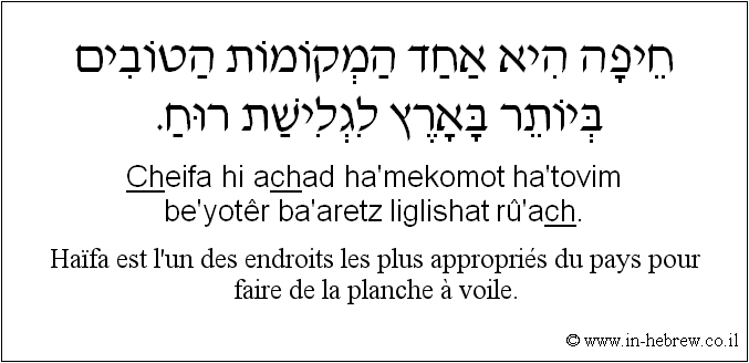 Français à l'hébreu: Haïfa est l'un des endroits les plus appropriés du pays pour faire de la planche à voile.