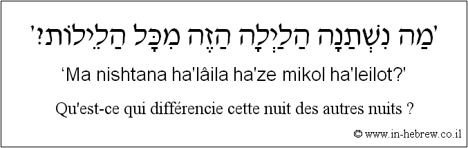 Français à l'hébreu: Qu’est-ce qui différencie cette nuit des autres nuits ?