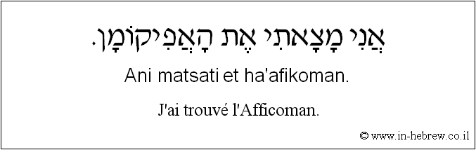 Français à l'hébreu: J'ai trouvé l’Afficoman.