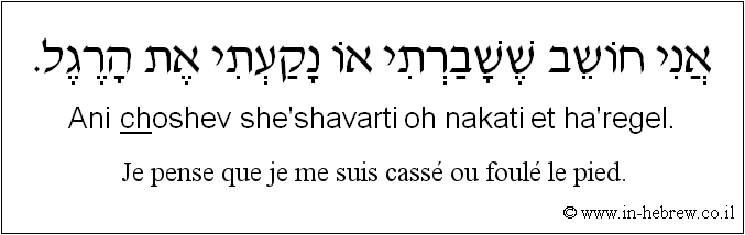 Français à l'hébreu: Je pense que je me suis cassé ou foulé le pied.