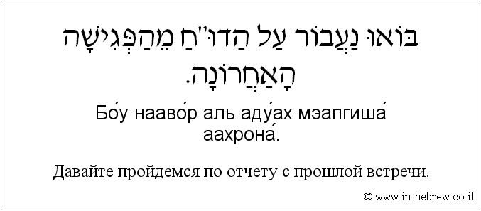 Иврит и русский: Давайте пройдемся по отчету с прошлой встречи.