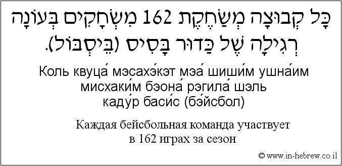 Иврит и русский: Каждая бейсбольная команда участвует в 162 играх за сезон