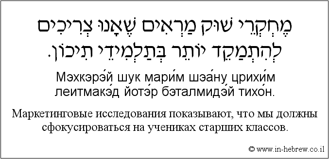 Иврит и русский: Маркетинговые исследования показывают, что мы должны сфокусироваться на учениках старших классов.