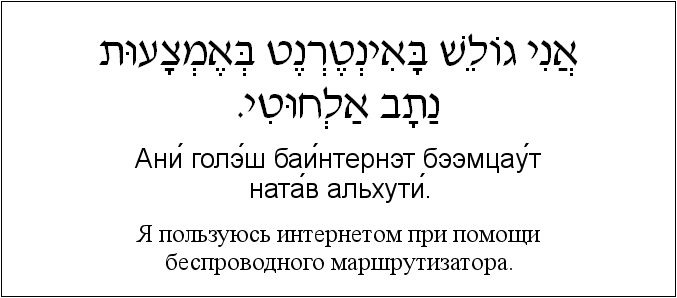 Иврит и русский: Я пользуюсь интернетом при помощи беспроводного маршрутизатора