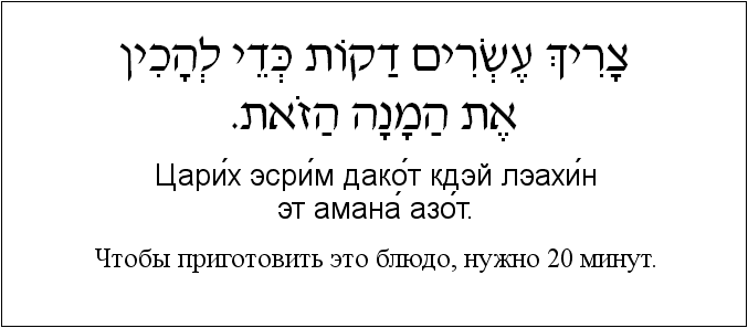 Иврит и русский: Чтобы приготовить это блюдо, нужно 20 минут.