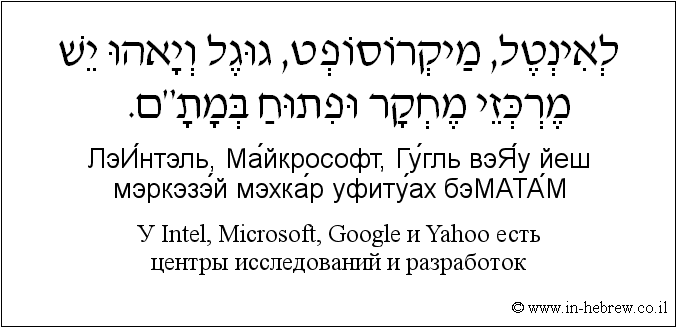 Иврит и русский: У Intel, Microsoft, Google и Yahoo есть центры исследований и разработок