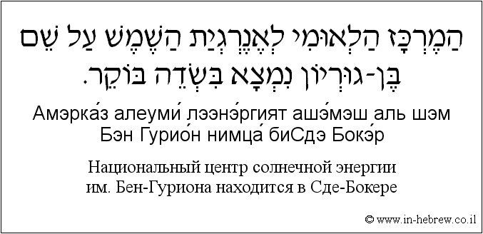 Иврит и русский: Национальный центр солнечной энергии им. Бен-Гуриона находится в Сде-Бокере