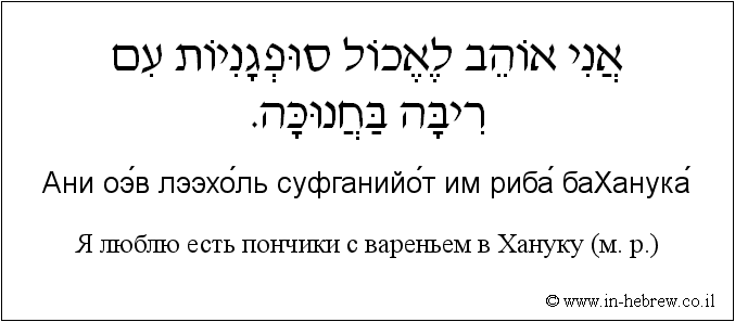 Иврит и русский: Я люблю есть пончики с вареньем в Хануку (м. р.)