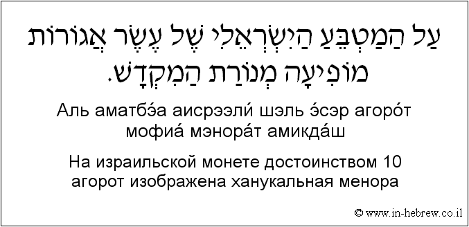 Иврит и русский: На израильской монете достоинством 10 агорот изображена ханукальная менора