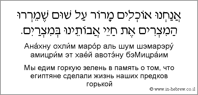 Иврит и русский: Мы едим горкую зелень в память о том, что египтяне сделали жизнь наших предков горькой