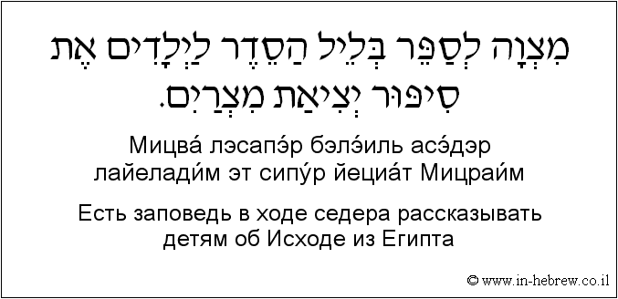Иврит и русский: Есть заповедь в ходе седера рассказывать детям об Исходе из Египта