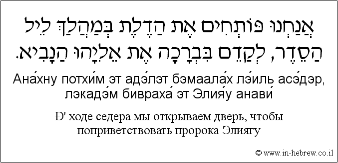 Иврит и русский: В ходе седера мы открываем дверь, чтобы поприветствовать пророка Элиягу