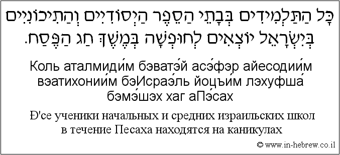 Иврит и русский: Все ученики начальных и средних израильских школ в течение Песаха находятся на каникулах